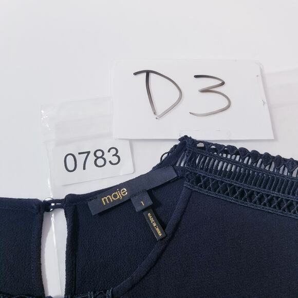 Maje Reia Nuit Sheer Lace Fringe Mini Dress Dark Blue - Picture 13 of 13